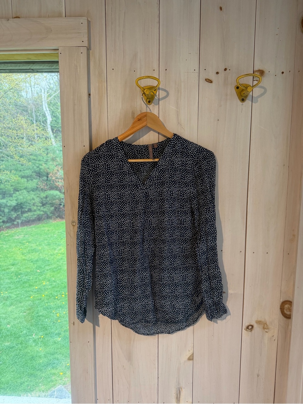 Women's Navy Polka Dot Long-Sleeve Blouse
